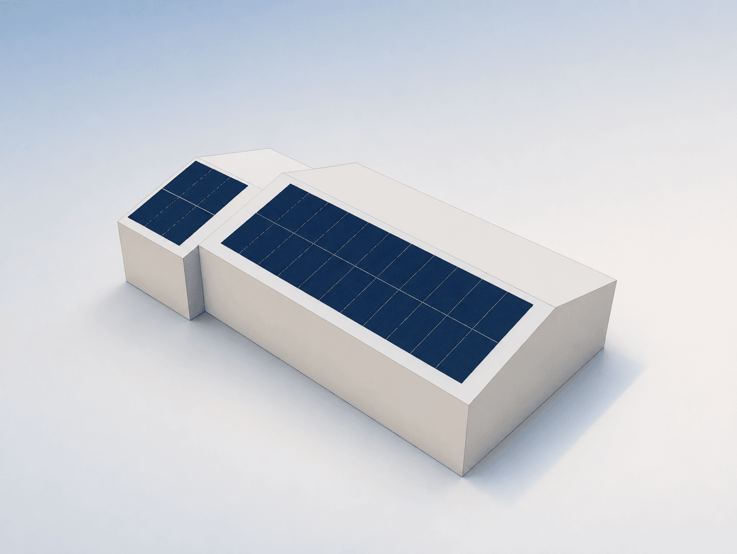 Vue 3D d'une toiture avec ses modules photovoltaïques.